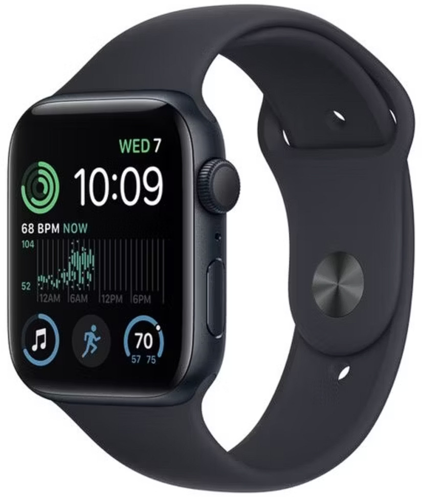 Умные часы Apple Watch SE 2 44 мм (алюминиевый корпус, полуночный/полуночный, спортивный силиконовый ремешок S/M)