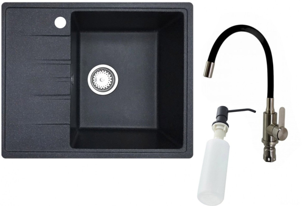 Кухонная мойка БелЭворс Mila R + смеситель W74004-2 + дозатор L405F (черный)