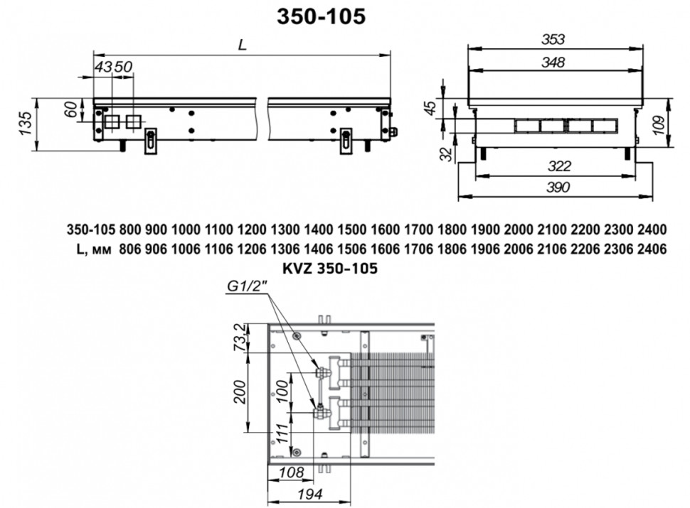 Радиатор Techno Usual KVZ 350-105-1900