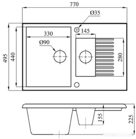 Кухонная мойка БелЭворс Forma R + смеситель W74004-2 + дозатор L405F (черный)