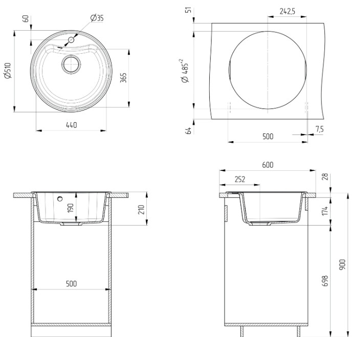 Кухонная мойка Ulgran U-601 (344 ультра-черный)