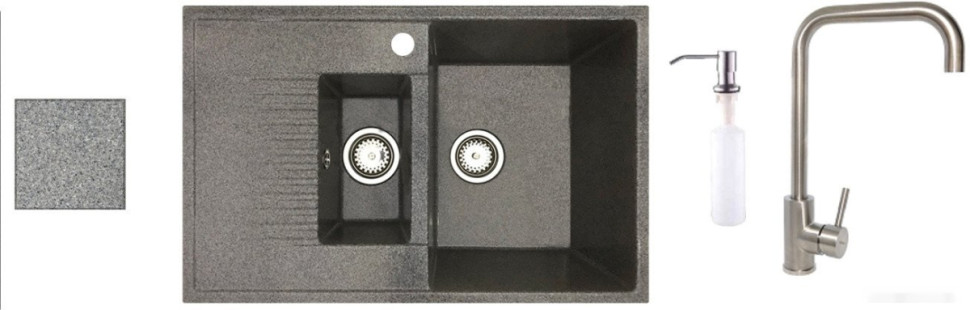Кухонная мойка БелЭворс Forma R + смеситель W4998-4 + дозатор L405-1 (серый)