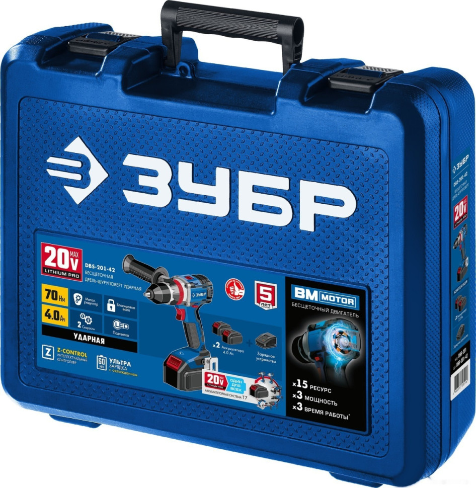 Ударная дрель-шуруповерт ЗУБР Профессионал DBS-201-42 (с 2-мя АКБ 4 Ач, кейс)