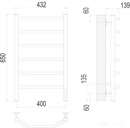 Полотенцесушитель Terminus Виктория П6 400x650 нп электро (хром)