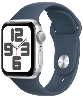 Умные часы Apple Watch SE 2 40 мм (алюминиевый корпус, серебристый/грозовой синий, спортивный силиконовый ремешок S/M)