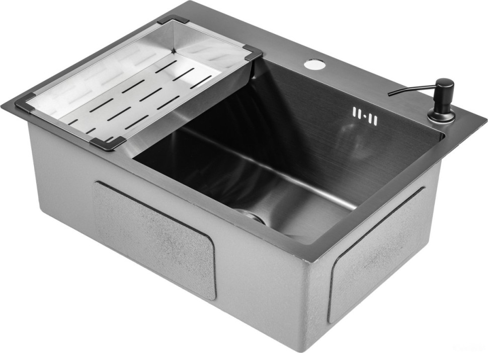Кухонная мойка Saniteco 6045 Nano (с сифоном, дозатором и коландером)