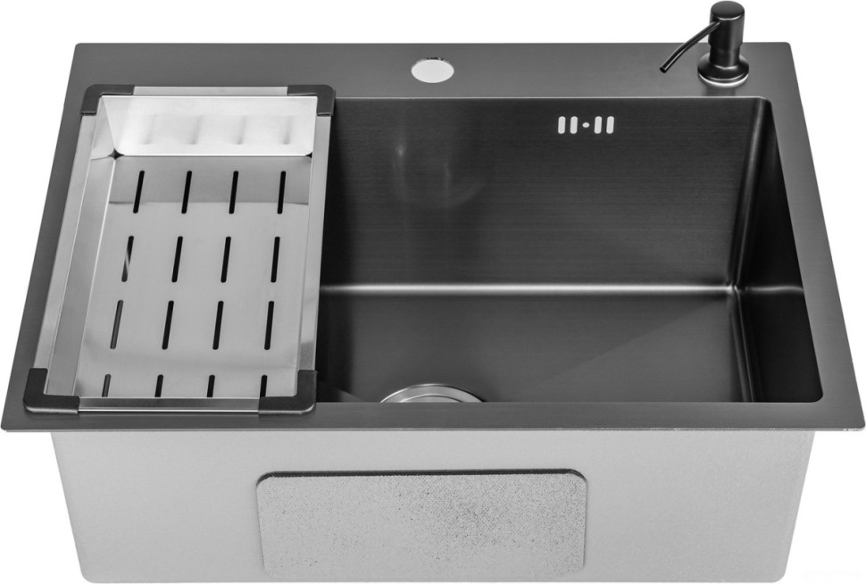 Кухонная мойка Saniteco 6045 Nano (с сифоном, дозатором и коландером)