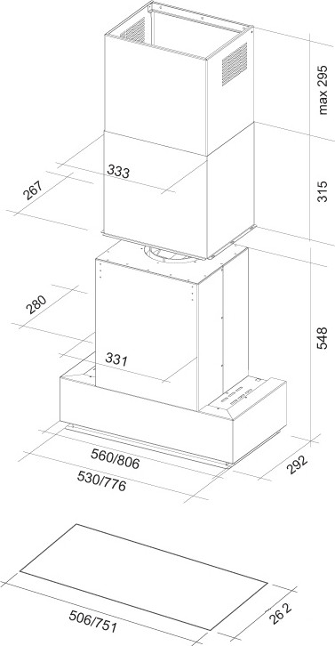 Вытяжка Falmec Gruppo Incasso NRS 70 800 м3/ч (нержавеющая сталь)