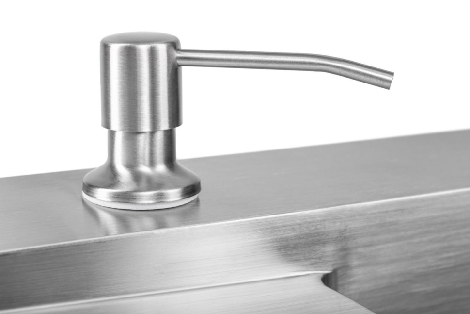 Кухонная мойка Saniteco 4848 + Spike F9S07011 (сатин, с сифоном, дозатором и коландером)