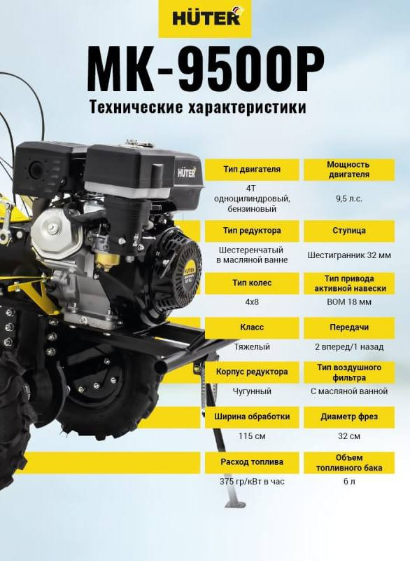 Мотоблок Huter МК-9500P (70/5/4)