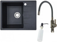 Кухонная мойка БелЭворс Mila L + смеситель W74004-2 + дозатор L405F (черный)