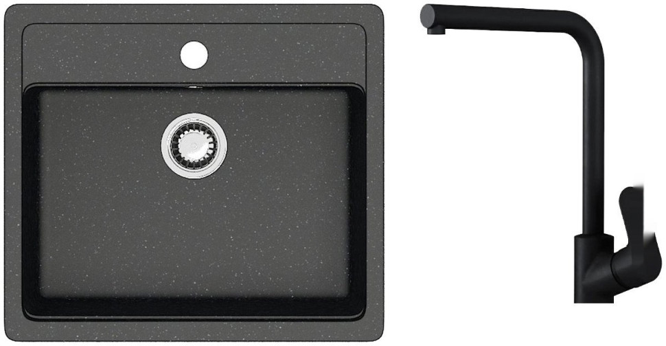 Кухонная мойка Berge BR-5750 + смеситель AM.PM Like Like F8005022 (черный)