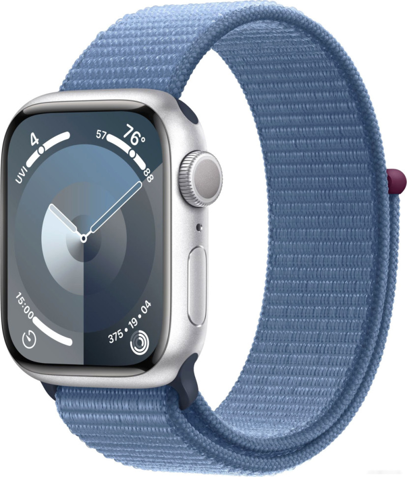 Умные часы Apple Watch Series 9 41 мм (алюминиевый корпус, серебристый/зимний синий, нейлоновый ремешок)