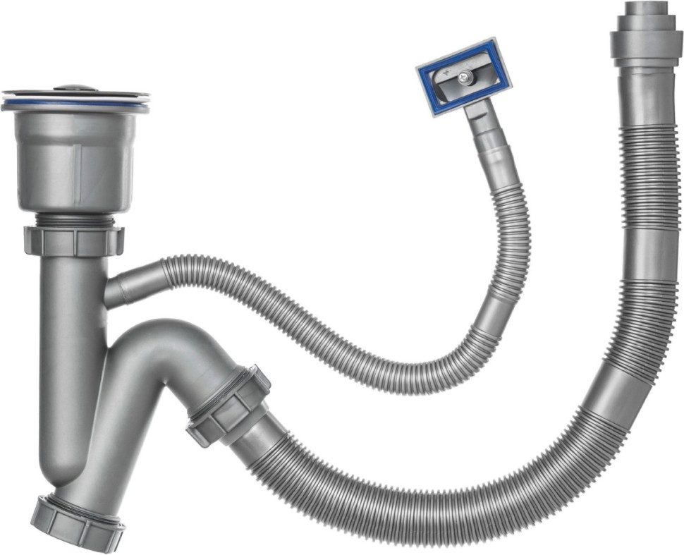 Кухонная мойка Saniteco 6550-R + Spike F9S07011 (сатин, с сифоном, дозатором и коландером)