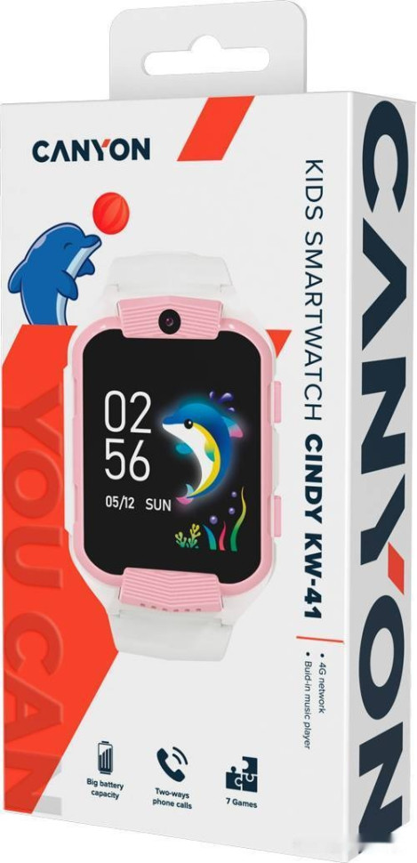 Детские умные часы Canyon Cindy KW-41 (белый/розовый)