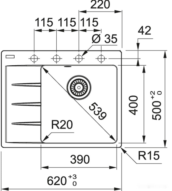 Кухонная мойка Franke Centro CNG 611/211-62 TL (оникс, правая)