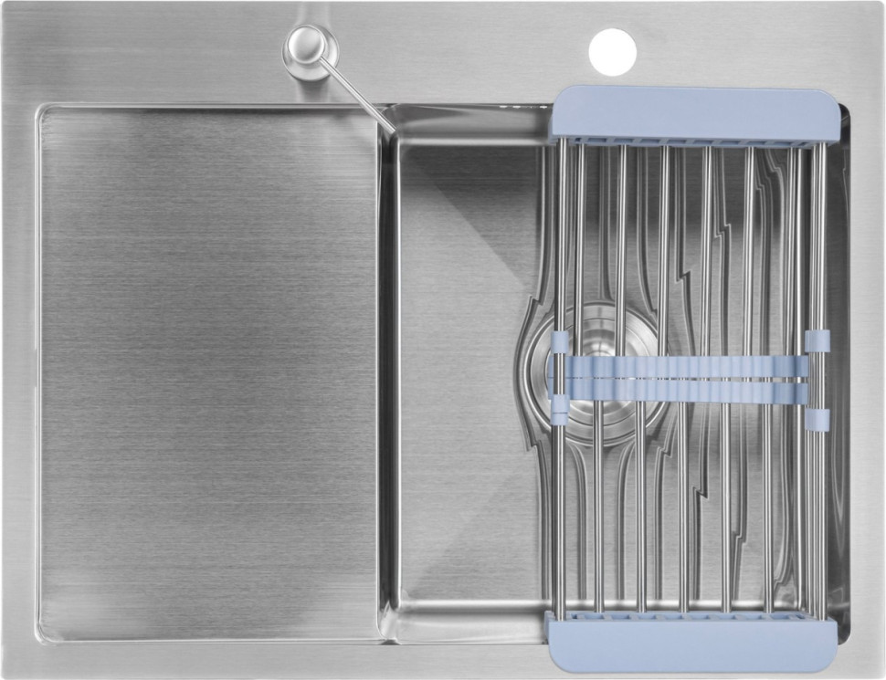 Кухонная мойка Saniteco 6550-R + Spike F9S07000 (хром, с сифоном, дозатором и коландером)