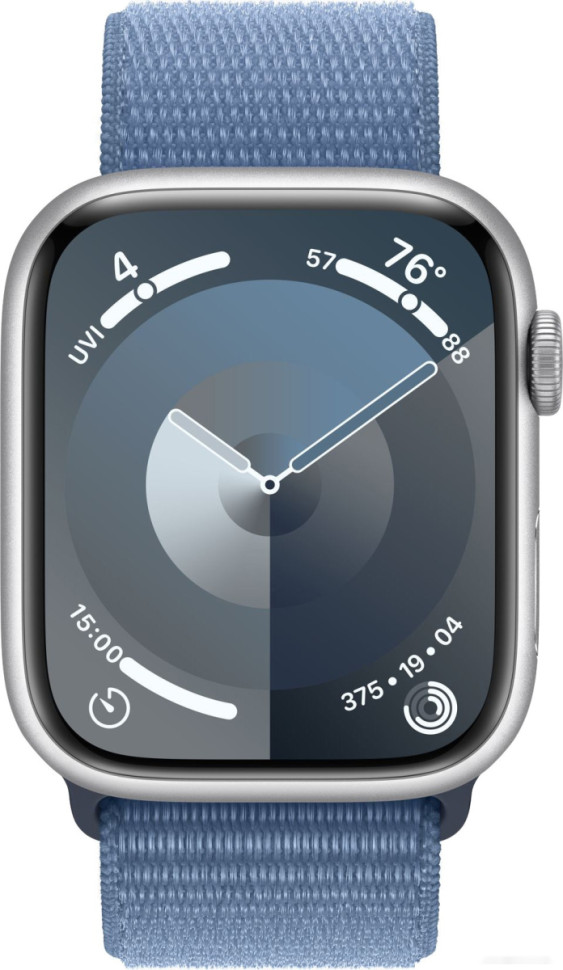 Умные часы Apple Watch Series 9 45 мм (алюминиевый корпус, серебристый/зимний синий, нейлоновый ремешок)