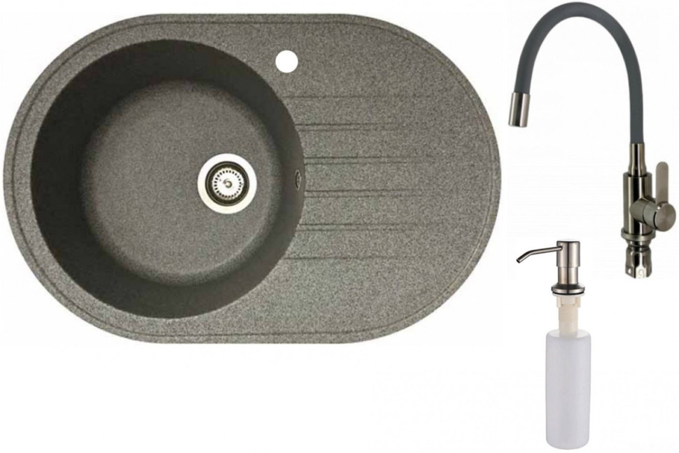 Кухонная мойка БелЭворс Rondo L + смеситель W74004-9 + дозатор L405-1 (серый/сатин)