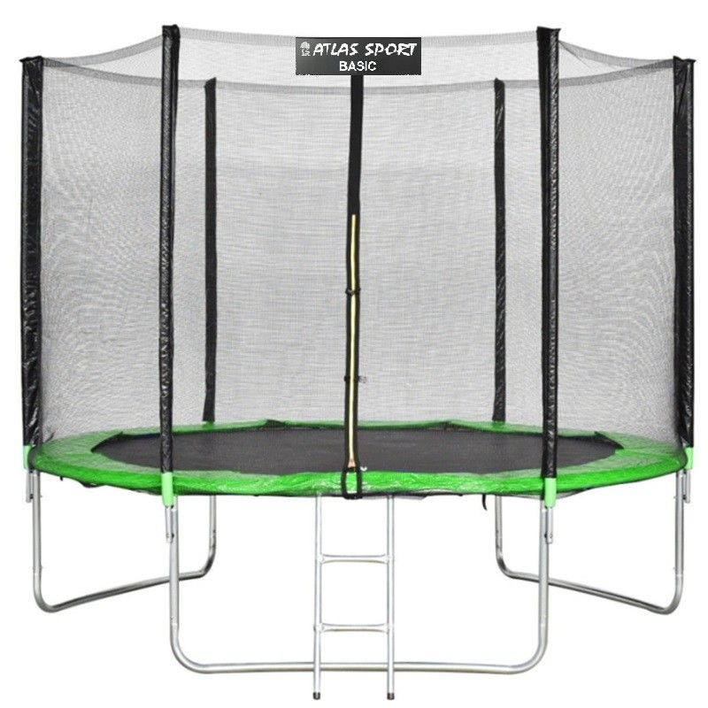 Батут Atlas Sport 312см - 10ft Basic (3 ноги) с внешней сеткой и лестницей GREEN