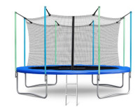 Батут Atlas Sport 374 см - 12 ft (с лестницей, внутренняя сетка, синий)