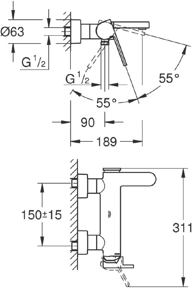 Смеситель Grohe Plus 33553003 для ванны с душем