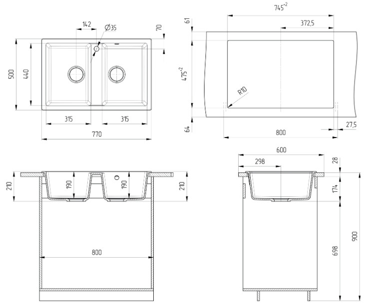 Кухонная мойка Ulgran U-608 (328 бежевый)