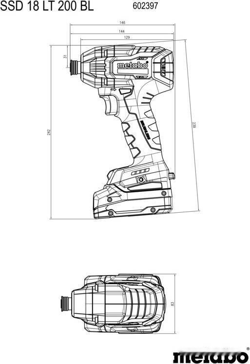 Гайковерт Metabo SSD 18 LT 200 BL 602397850 (без АКБ)