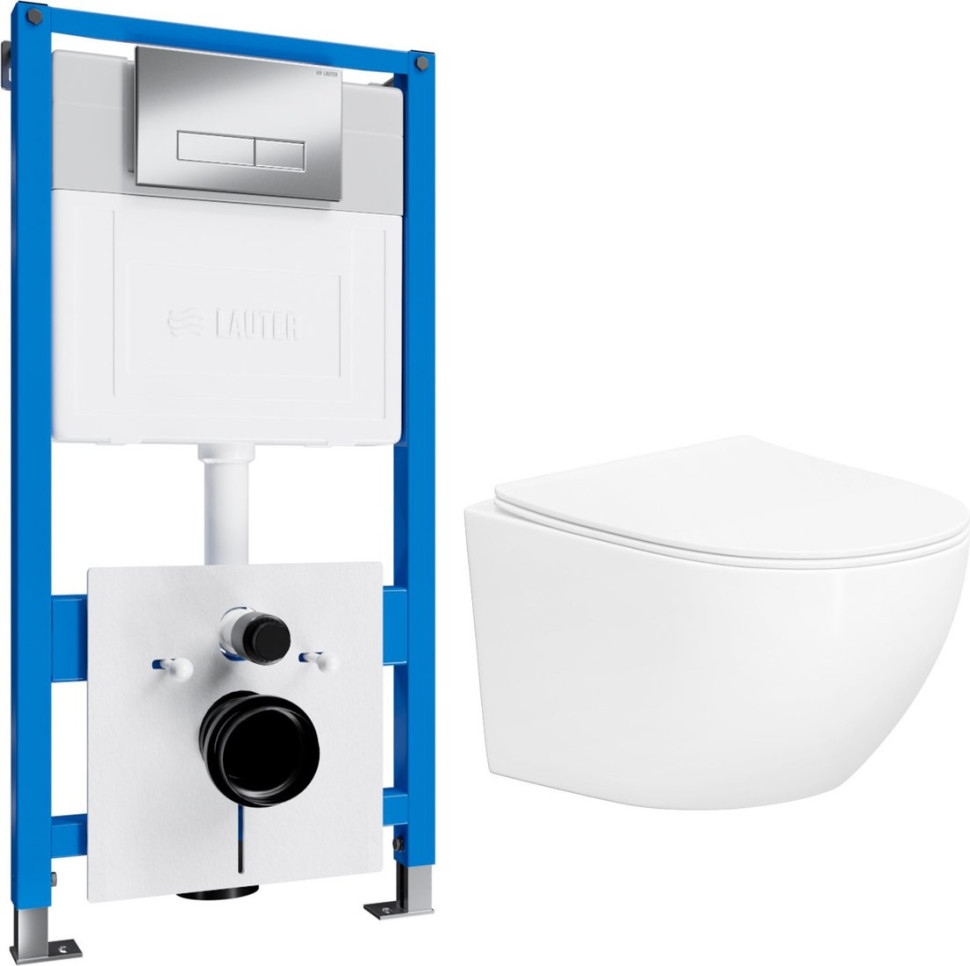 Унитаз Lauter Sulzdorf с микролифтом и кнопкой смыва 219701HD (белый/хром)