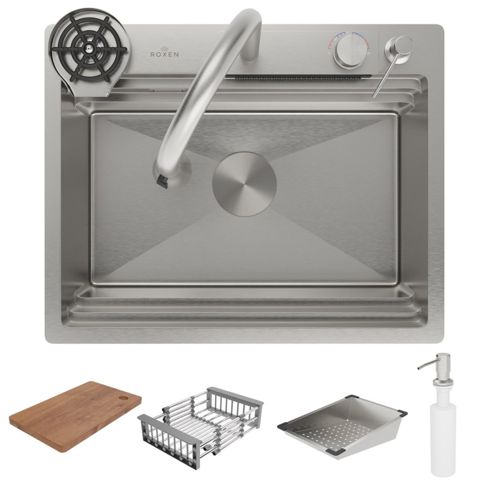 Кухонная мойка Roxen Stage Plus 560250-60 многофункциональная 8 в 1 (60*48/сатин)