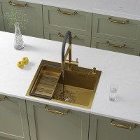 Кухонная мойка Roxen Snake 560220-60-GS PVD Gold золотая/текстурная (с коландером и дозатором)