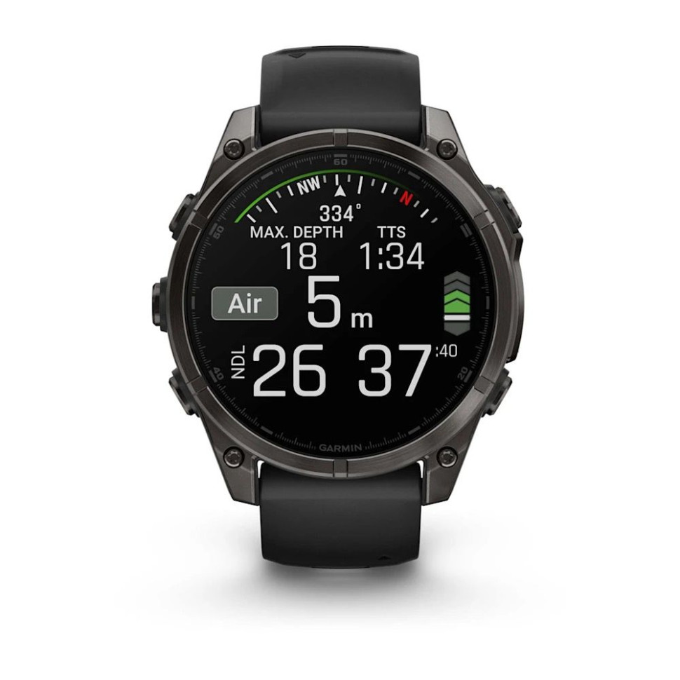 Умные часы Garmin Fenix 8 Sapphire, Titanium 47мм (угольно-черный DLC, пепельно-черный силиконовый ремешок)