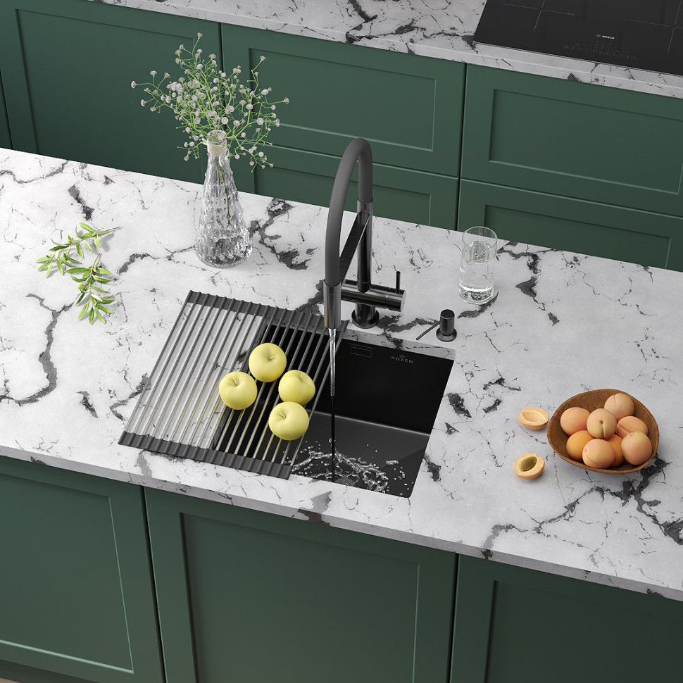 Кухонная мойка Roxen Uno 560210-44B (набор ролл-мат, дозатор)