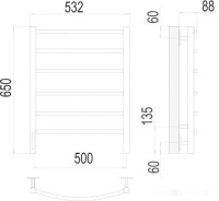 Полотенцесушитель Terminus Классик П6 500x650 бп левый электро (хром)