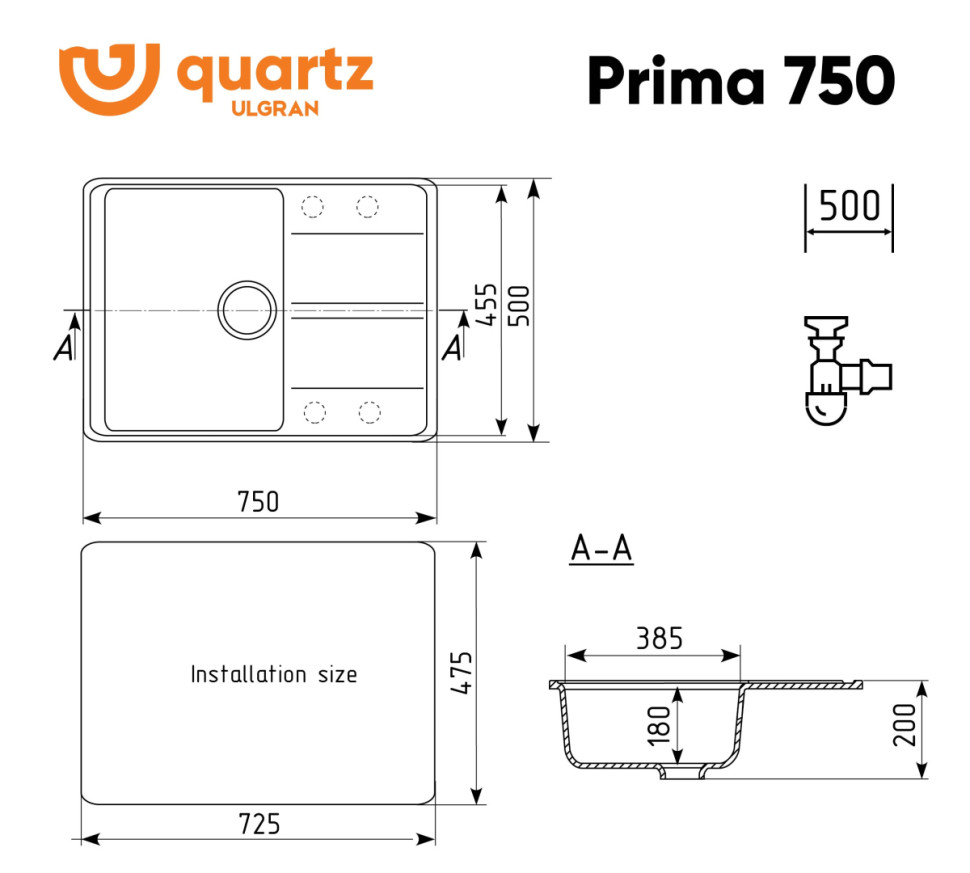 Кухонная мойка Ulgran Quartz Prima 750-06 (трюфель)
