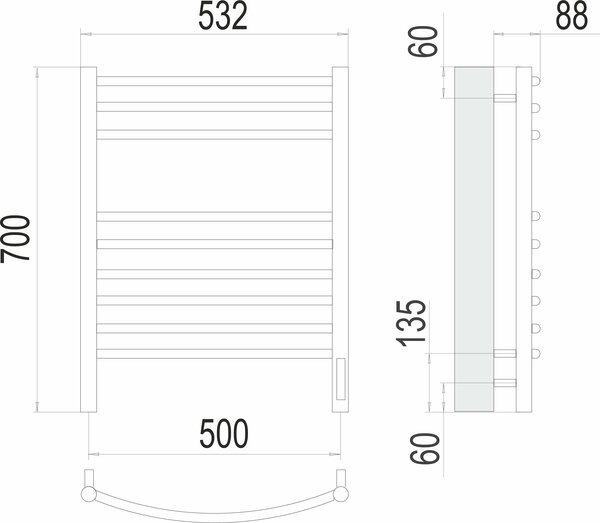 Полотенцесушитель Terminus Классик П9 500x700 бп электро (хром)